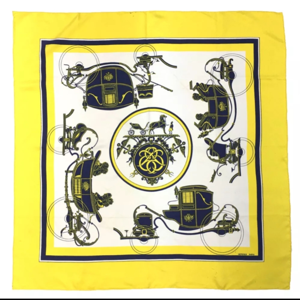 SOLD DO NOT BUY HERMES EX LIBRIS Carre Silk Scarf bright yellow silk twill 90cm